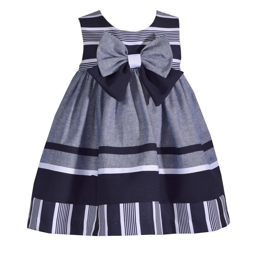 Bonnie Baby Girls Navy and White Chambray Stripe Nautical Float Dress Size 12M‎
